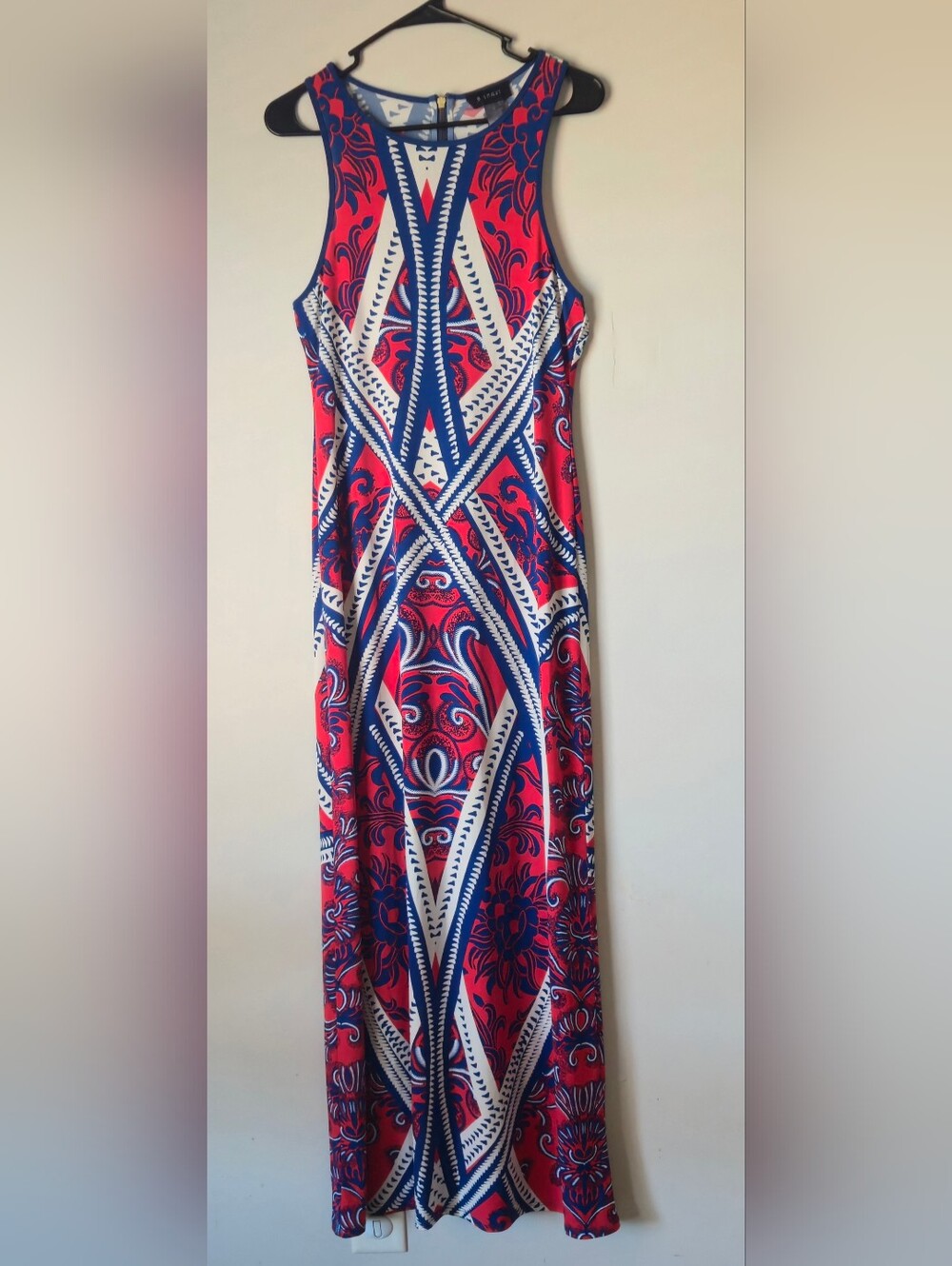 Bold Red and Navy Geometric Maxi Skirt